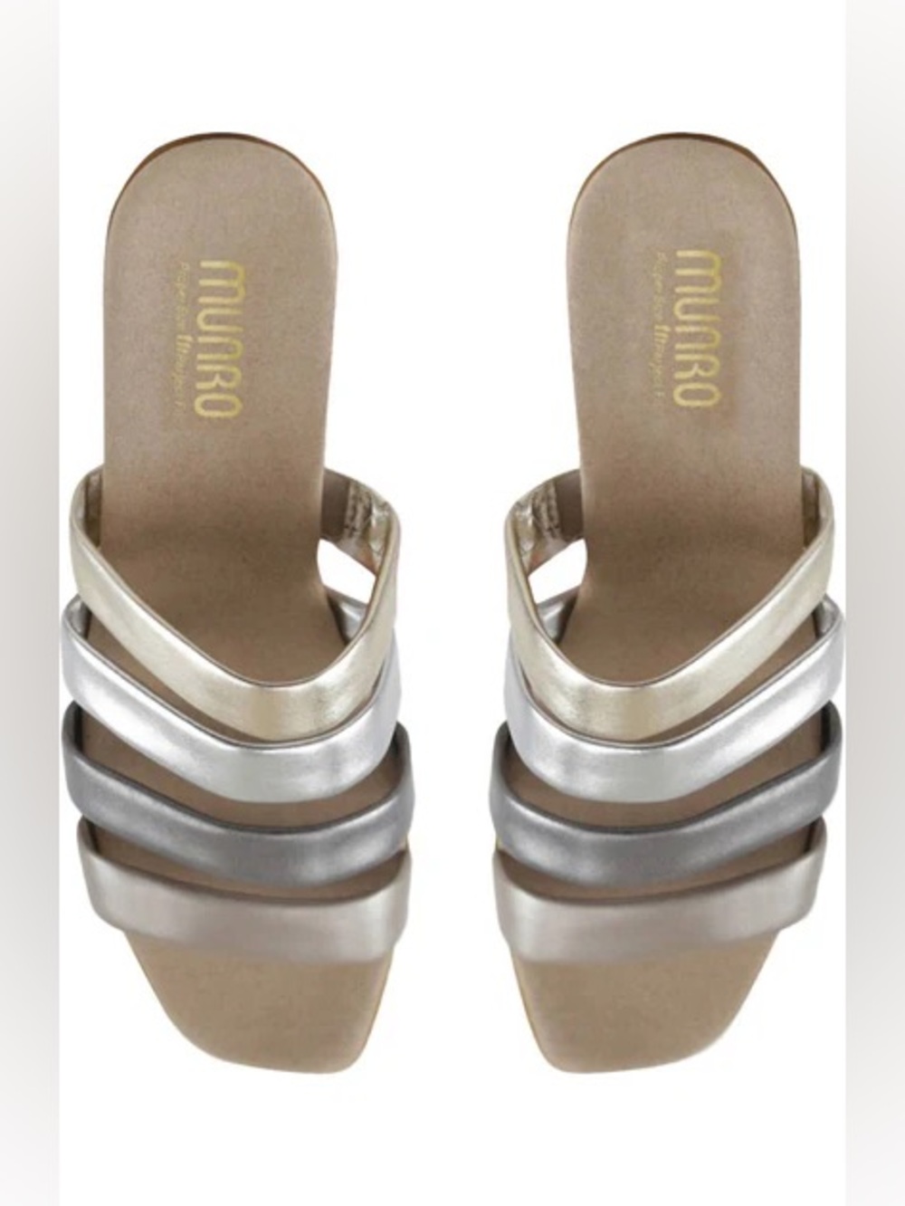 Munro adrianne leather metallic Multi-Strip Slide Sandals new 9.5 w
